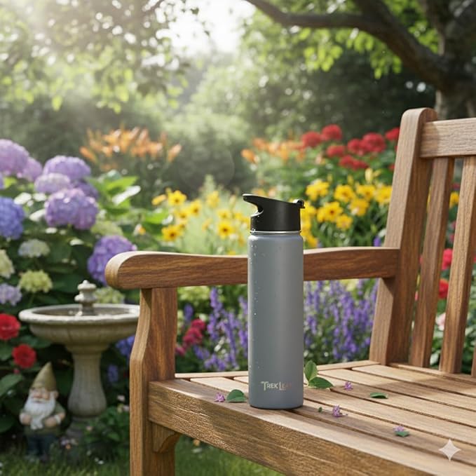 Travel Water Bottle with 3 Lids (Spout, Straw, Flip) Leak Proof, Quality, Vacuum Insulated, Stainless Steel (Gray, 22 oz)