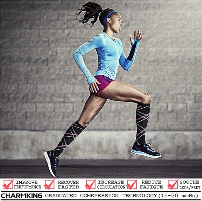 CHARMKING Compression Socks for Women & Men Circulation (8 Pairs) 15-20 mmHg is Best Support for Athletic Running,Hiking