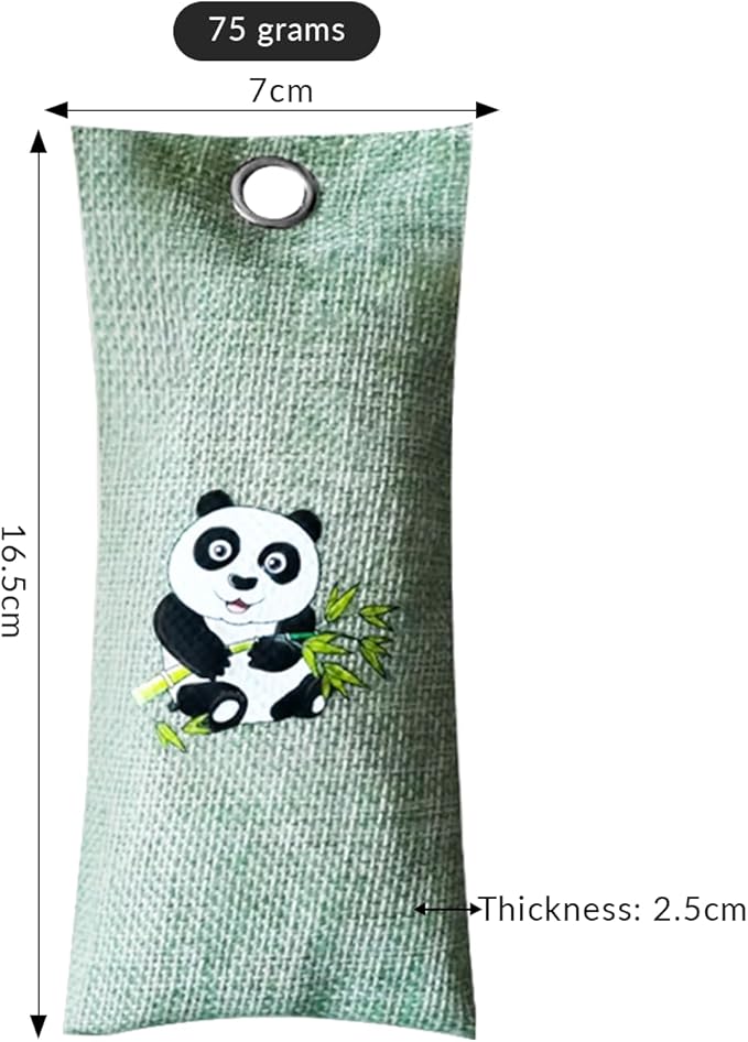 4 Pack charcoal odor absorber,Bamboo Charcoals Air Purifying Bag Charcoals Deodorizer Eliminator for Strong Odors in Car, Closet, Shoe, Basement (75G*4 Pack Panda, Unscented)