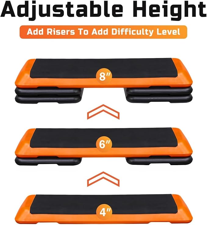 ZENY 43'' Exercise Aerobic Step Platform, Adjustable Fitness Stepper with 4 Stackable Risers, Aerobics Stepper Workout Stepper for Home Gym Cardio Strength & Training