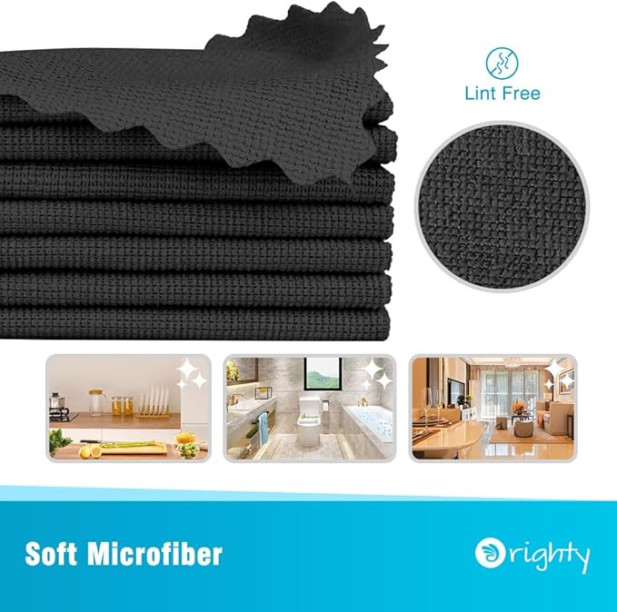 Orighty Cleaning Cloths 12x12 inch, Pack of 24, Highly Absorbent Microfiber Cleaning Supplies, Lint Free Cloths for Multiple-use, Powerful Cleaning Rags for House, Kitchen, Car Care (Black)