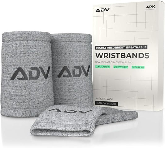 ADV Tennis Wristbands with New Age Polyester Cotton Blend - Ultra Absorbent Wrist Sweatbands - Doublewide & Slim Wrist Bands for Sweat - 4 Pack or 2 Pack