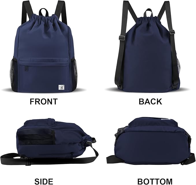 Drawstring Backpack with Mesh Pockets String Gym Bag Sackpack Sandproof Water Resistant Beach Backpack for Men Women