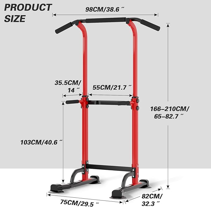 soges Power Tower Pull Up Bar Station, Free Standing Pull Up Rack Dip Station for Home Gym, Height Adjustable Home Strength Training Fitness Workout Equipment