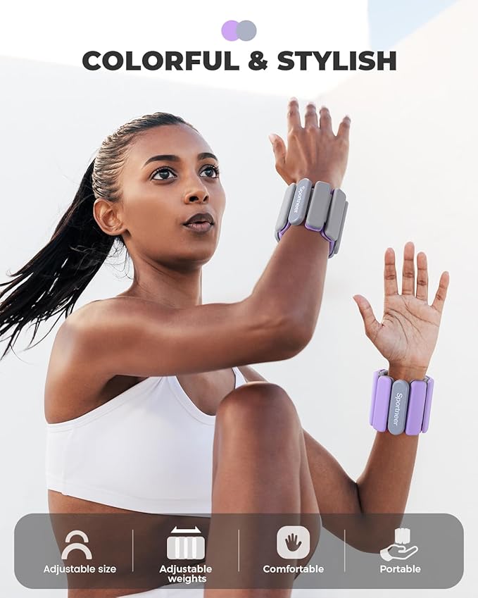 Sportneer 2025 Upgraded Wrist & Ankle Weights for Women Men- 1 Pair (1 lb/2 lb Each) | Adjustable Silicone Weighted Bracelet Set for Gym Yoga Pilates Strength Training Wearable Arm Hand Workout Weights