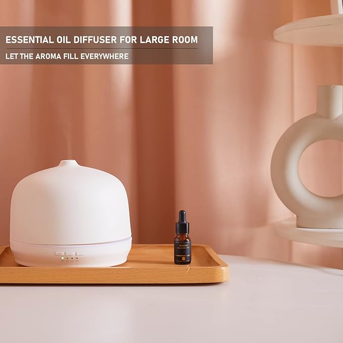 Ceramic Essential Oil Diffusers for Home Large Room, Aromatherapy Scent Air Diffuser Ultrasonic Aroma Defusers 500ml with Timed—White