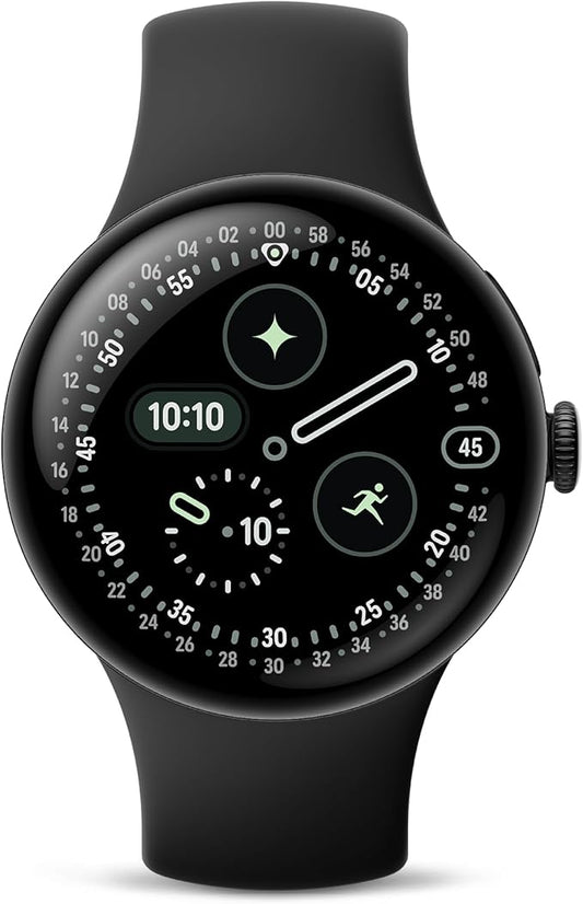 Google Pixel Watch 4 (45mm) - Android Smartwatch - Heart Rate and Sleep Tracking - 40-Hour Battery - Fitness Tracking - Google AI - Matte Black Aluminum Case - Obsidian Active Band - LTE (2025 Model)