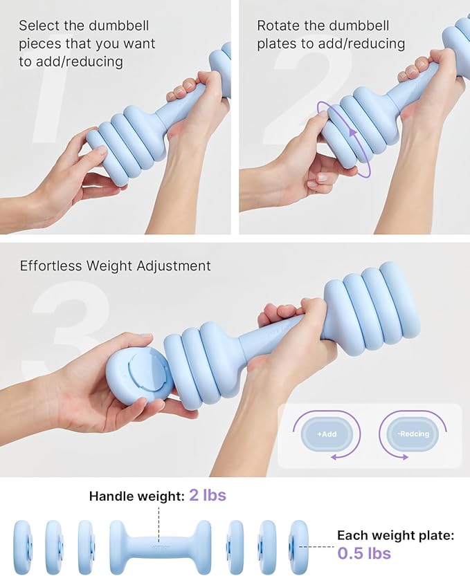 YOTTOY Adjustable Dumbbell Set of 2, 4-in-1 Hand Weights for Women at Home, Compact Free Weights Dumbbells Set with Soft Grip and Base, 2-5 lbs Each for Home Gym