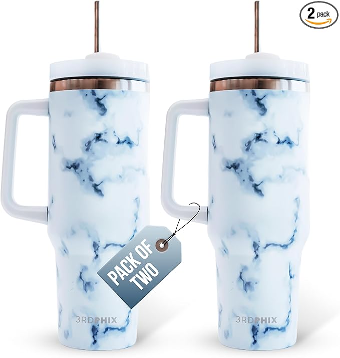 Leakproof, Eco-Friendly Tumbler Bottle – Multi-Use Protein Shaker, Smoothie Cup & Water Bottle – White Marble, Pink, Beige, Black (White, Pack Of 2)