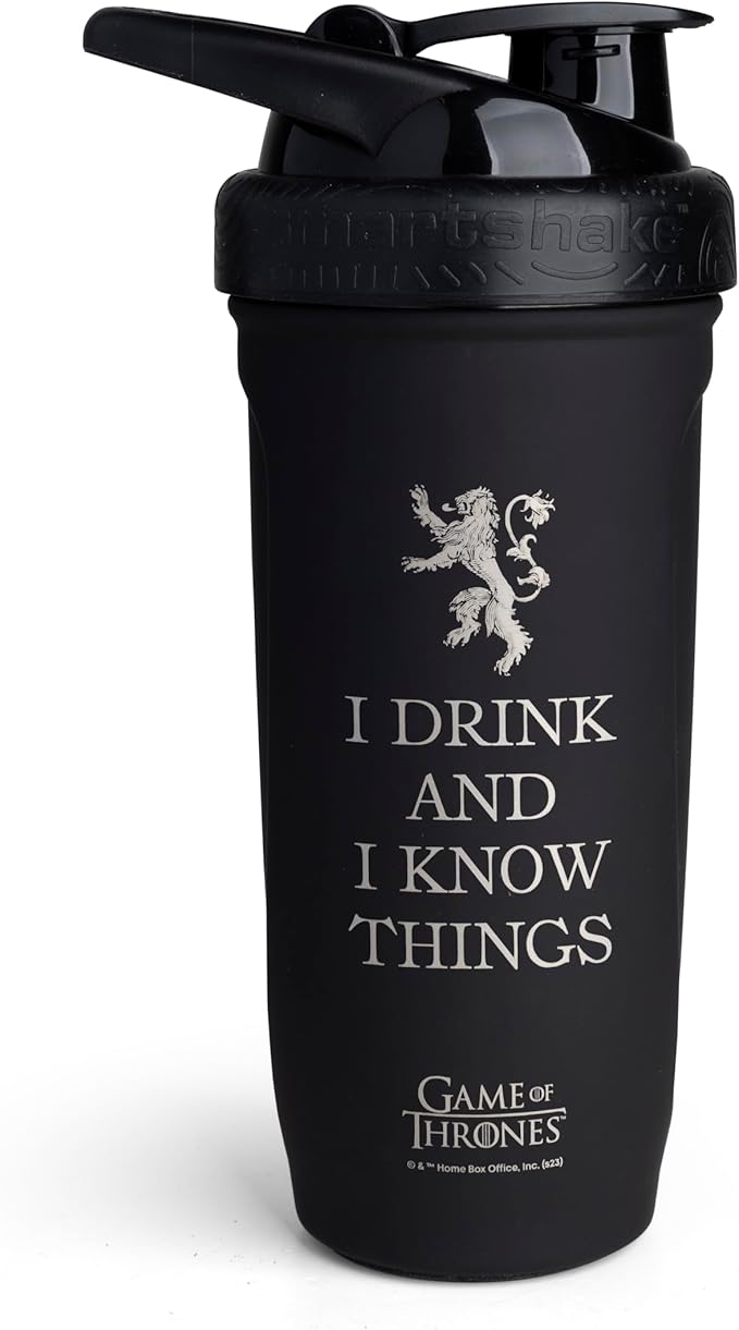 Smartshake Reforce Stainless Steel Game Of Thrones I Know Things, Shaker Bottle (900 ML /30oz) | Lightweight Resistance Sports Shaker Bottle with a Soft Lid | Leakproof, BPA Free & DEHP Free