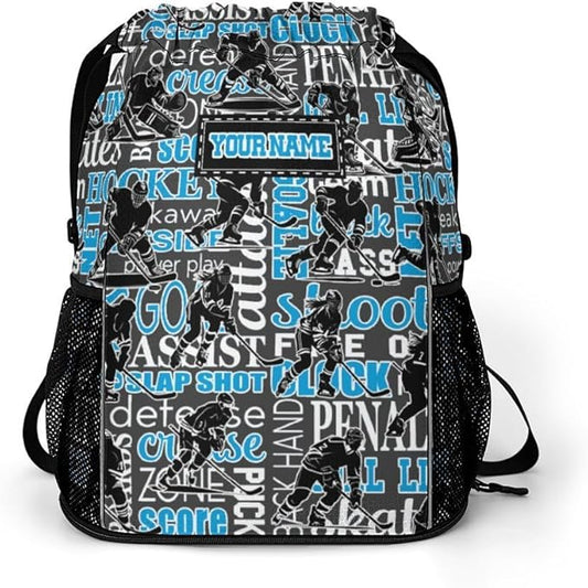 Custom Hockey Drawstring Backpack - Cool Cinch Sack, String Backpacks with Pocket for Kids Women Men Boys Girls for Gym Outdoor Sports Travel Athletic Drawstring Bag - Lightweight/Foldable