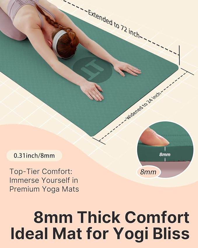 YOTTOY Yoga Mat, 72"x 32"x1/3" Extra Wide Non-Slip Exercise Fitness Yoga Mats,Eco-Friendly TPE Exercise Mats for Women Men Home Workout with Strap Bag