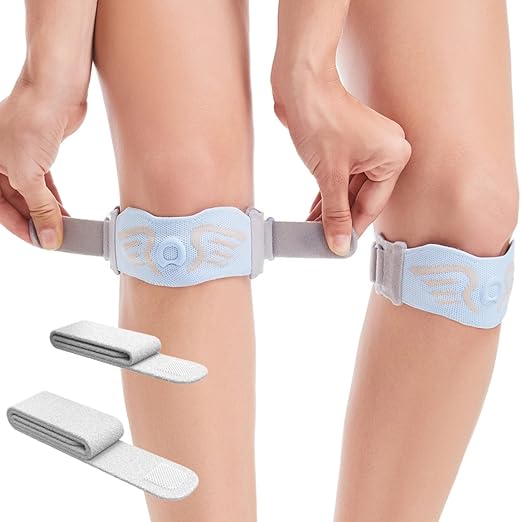 2 Pack Patella Knee Strap Band for Knee Pain Knee Support Patella Stabilizer Braces Tendon Ergonomic Silicone Pad (with 2 adjustable straps, one long & one short)