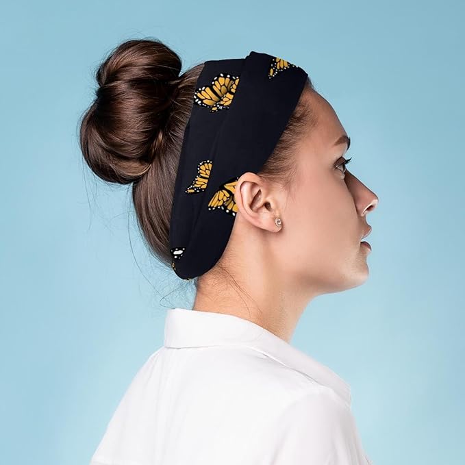 Butterfly on Black Background Headbands for Women's Hair,Soft Elastic Bandeau Hair Bands Makeup Yoga Workout Running Sweat Hair Wraps Fashion Hair Accessories