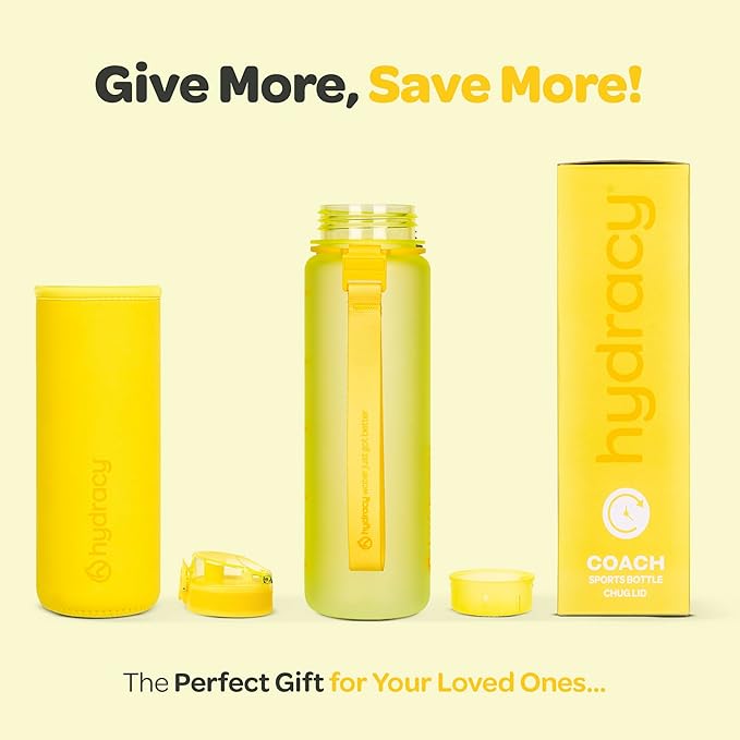 Hydracy Water Bottle with Time Marker -Large BPA Free Water Bottle & No Sweat Sleeve -Leak Proof Gym Bottle with Fruit Infuser Strainer & Times to Drink -Ideal for Fitness Sports & Outdoors