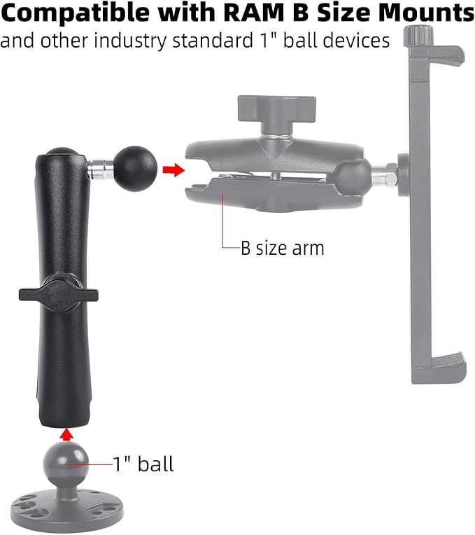 Double Socket Arm with 1" Double Ball Adapter Compatible with RAM B Size Mounts, 360° Rotation Extension Rod for Phone Holder, Tablet Mount, for Bike, Motorcycle, Truck (7.48" Long Adapter)