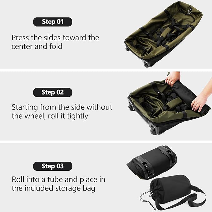 110L/140L Expandable Soft-Sided Foldable Duffle Bag with 2 Rubber Wheels,Packable 32” Rolling Carry-On with Multi-Pockets & Compartments,Army Green