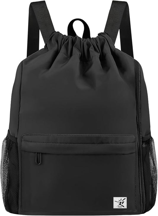 Drawstring Backpack with Mesh Pockets String Gym Bag Sackpack Sandproof Water Resistant Beach Backpack for Men Women