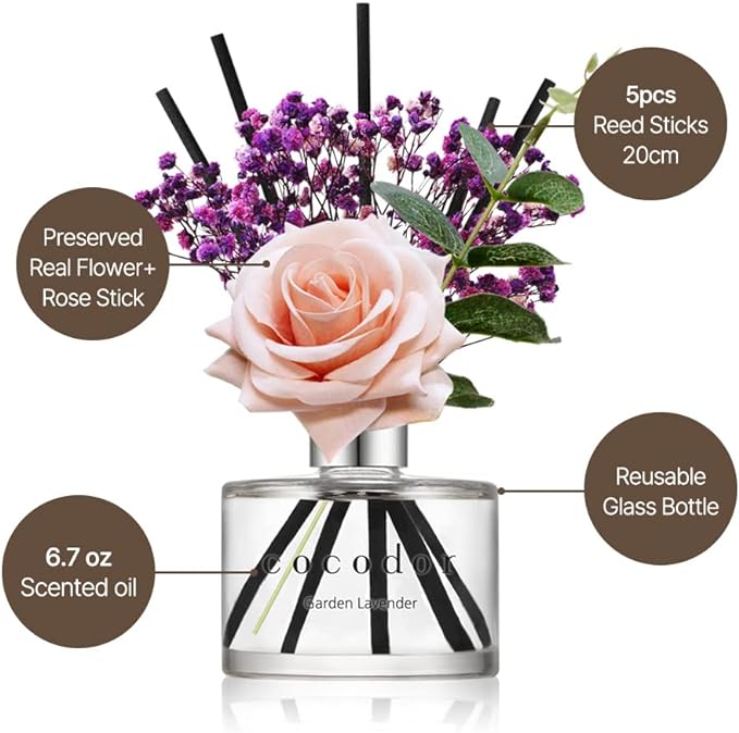Cocod'or COCODOR Rose Flower Reed Diffuser/Pure Cotton/6.7oz(200ml)/1 Pack/Reed Diffuser, Reed Diffuser Set, Oil Diffuser & Reed Diffuser Sticks, Home Decor & Office Decor, Fragrance and Gifts