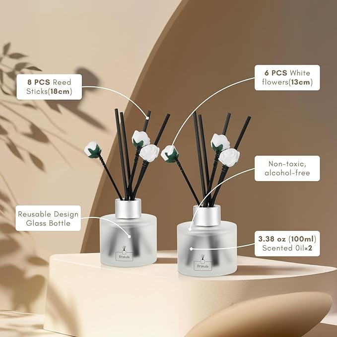 Brakula 2 Pack Reed Diffuser Set, Black Forest Scented, Home Fragrance with 14 Sticks Bathroom Decor, Reed diffusers for Home 6.76 fl oz(Black Forest)