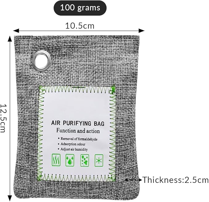 4 Pack charcoal odor absorber,Bamboo Charcoals Air Purifying Bag Charcoals Deodorizer Eliminator for Strong Odors in Car, Closet, Shoe, Basement (100G*4 Pack Gray-3, Unscented)