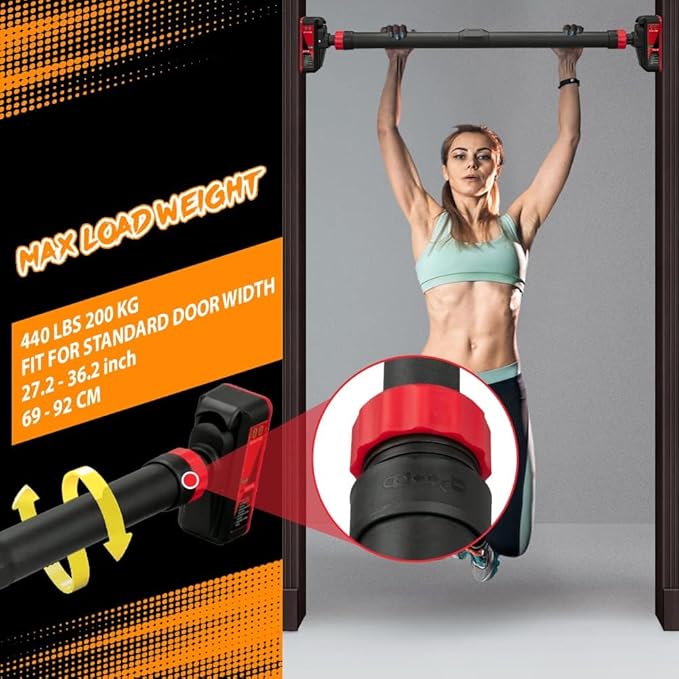 Pull Up Bar for Doorways, Chin Up Bar with Level Meter and Adjustable Width, Strength Training Bar No Screw Installation Needed
