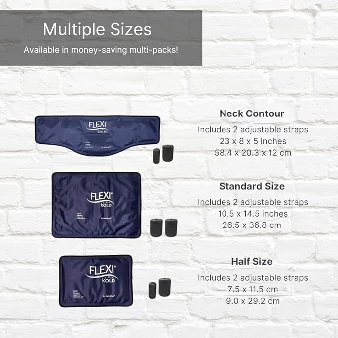 FlexiKold Ice Packs for Injuries Reusable with Straps – Cold Compress Gel Cold Pack, Ice Pack for Knee, – Flexible Medical Ice Wrap for Back, Shoulders, Legs, Muscle Pain – Standard – 2 Pk