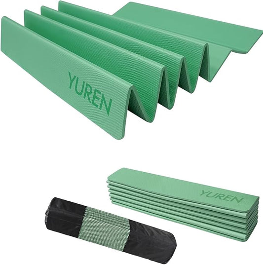 Foldable Yoga Mat 10mm Thick Wide Exercise Mat Non Slip Workout Mat for Home Gym, Travel, with Yoga Carrying Bag