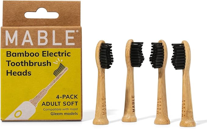 Bamboo Electric Toothbrush Heads | Compatible with Gleem Electric Toothbrush | 4 Brush Heads with Soft Bristles | Plant-Based Adult Size Replacement Heads