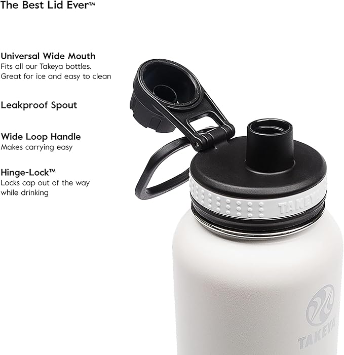 Takeya Originals 18 oz Vacuum Insulated Stainless Steel Water Bottle with Spout Lid, Black