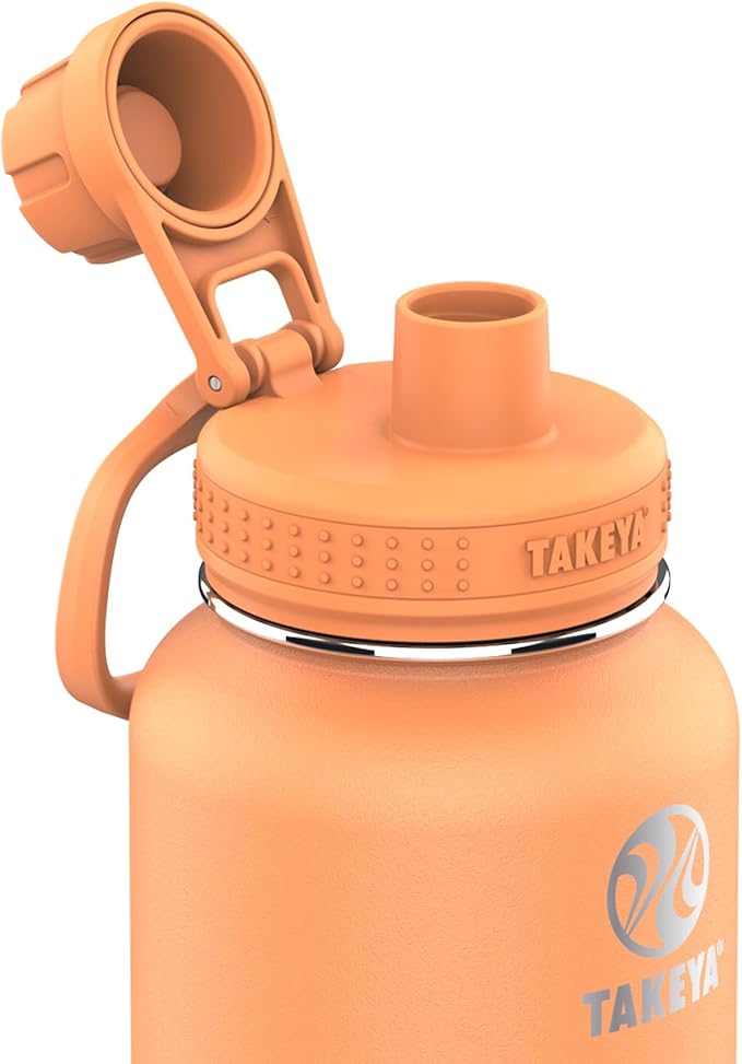 Takeya Actives Water Bottle with Spout Lid - Bottle with Double Stainless Steel Insulation - Dishwasher Safe & BPA-Free - Bottle with Spout Lid & Removable Bumper - 32 oz, Tart Orange