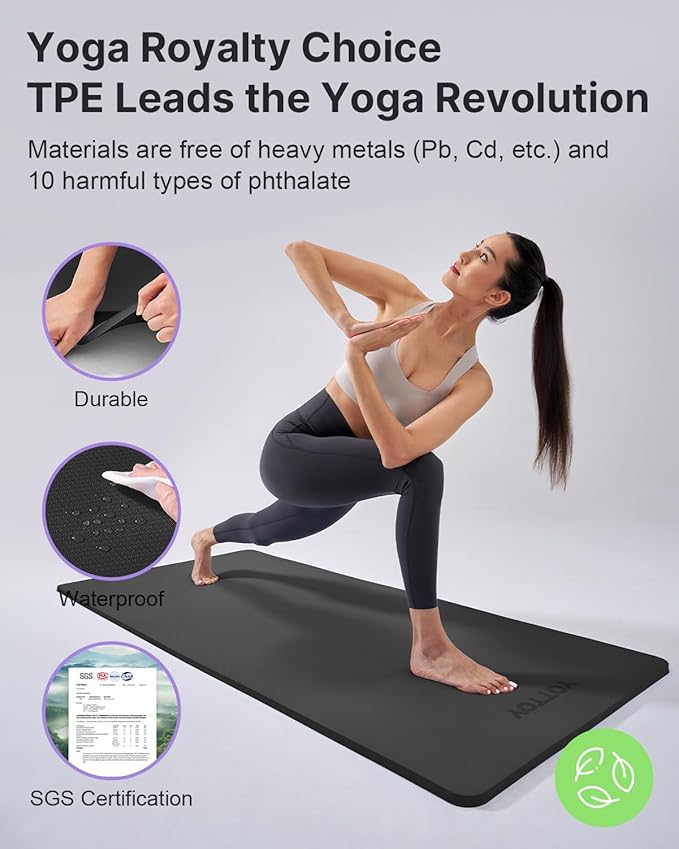 YOTTOY Yoga Mat，Extra Thick Yoga Mat (1/2inch),Professional TPE Exercise Mat,Non-Slip Workout Mat for Yoga, Pilates, Fitness, Barefoot Workouts, Home Gym Studio with Strap