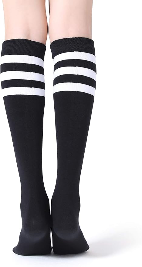 FITRELL Women's Knee High Socks Outdoor Sport Athletic Socks Casual Stripe Tube Socks 1-4 Pack