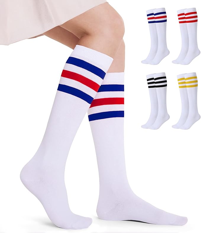 FITRELL Women's Knee High Socks Outdoor Sport Athletic Socks Casual Stripe Tube Socks 1-4 Pack
