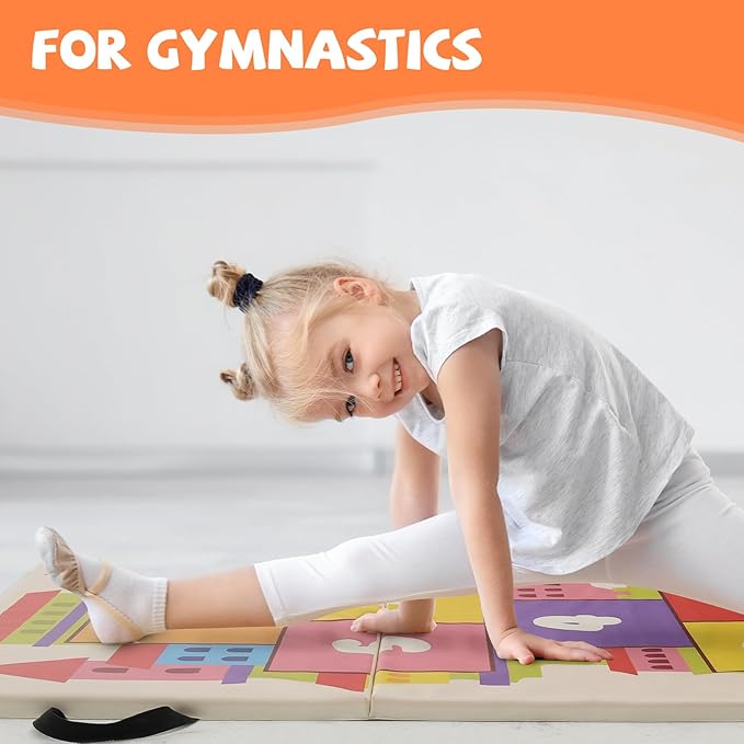 Kangaroo Hoppers Gymnastics Tumbling Mats for Kids, Foldable Gym Mat with Carrying Handles for Home Activity Play