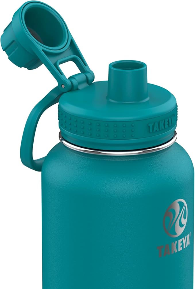 Takeya Actives Water Bottle with Spout Lid - Bottle with Double Stainless Steel Insulation - Dishwasher Safe & BPA-Free - Bottle with Spout Lid & Removable Bumper - 32 oz, Mystic Blue