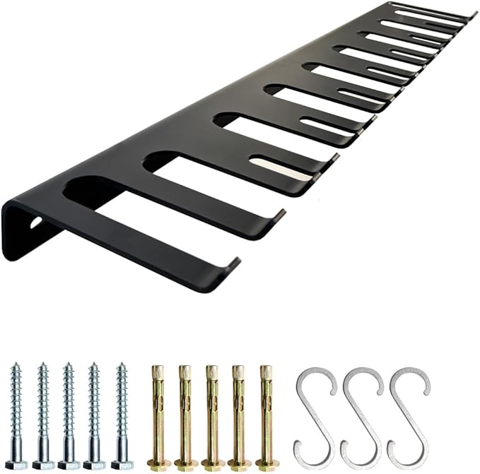 2-Tier Black Barbell Wall Rack + Dual-Mounted Vertical Olympic Barbell Wall Rack .（3 Hooks）. dumbbell rack.Concrete/Wood Screws.(not for 16-inch center walls)