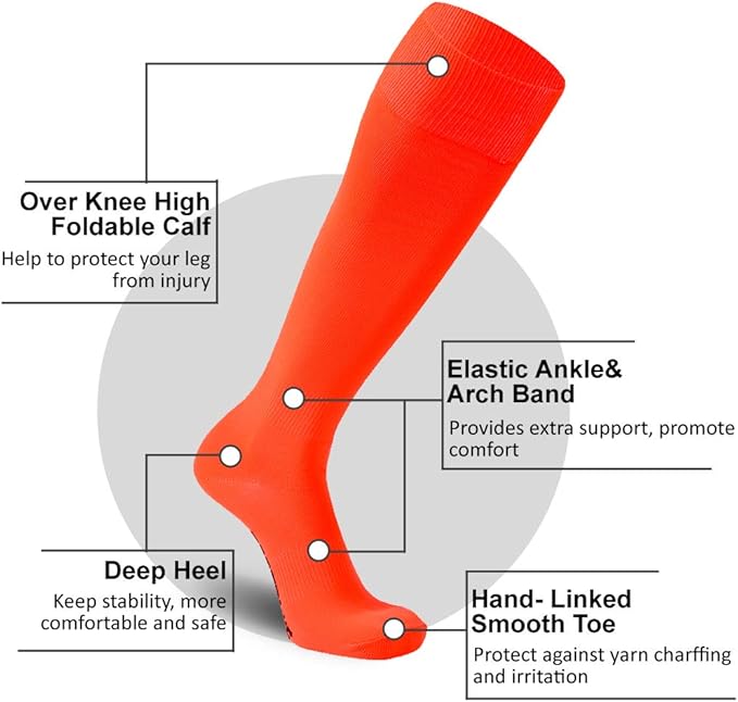 FOOTPLUS Baseball Softball Socks, Unisex Over Knee High Solid Sports Rugby Soccer Homecoming Socks