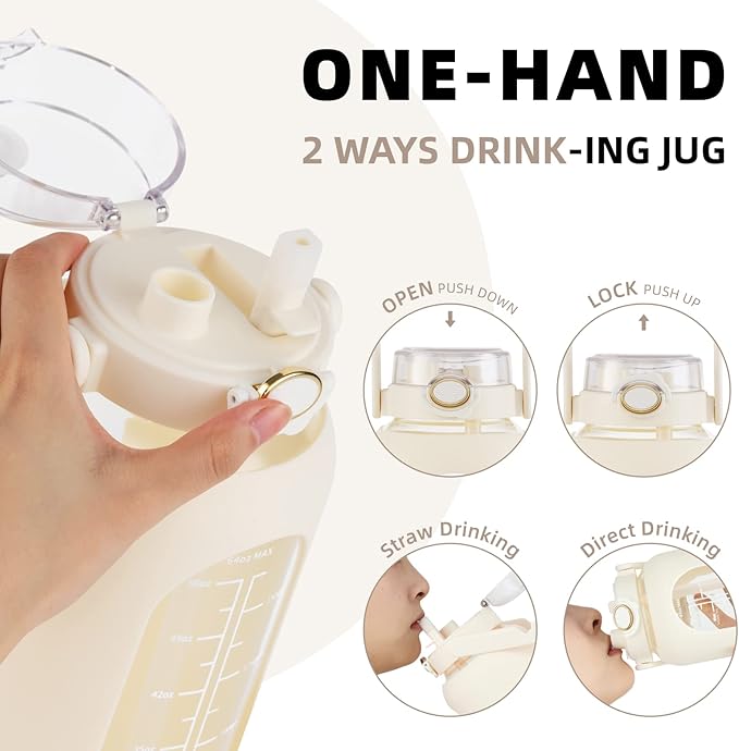 SIEROZUR 74oz Glass Water Bottle with Straw and Lid Large Gallon Water Jug with Silicone Sleeve and Handle 2.2 liter Wide Mouth Bottle with Time Marker for Gym Sports& Workout