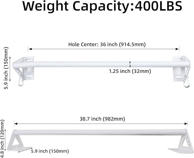 Wall Mounted Doorway Pull Up Bar, Heavy Duty Strength Training Pull-Up Bars for Doorframe, Support Beam or Joist Mount Thick Metal Sturdy Construction Support 500 lbs