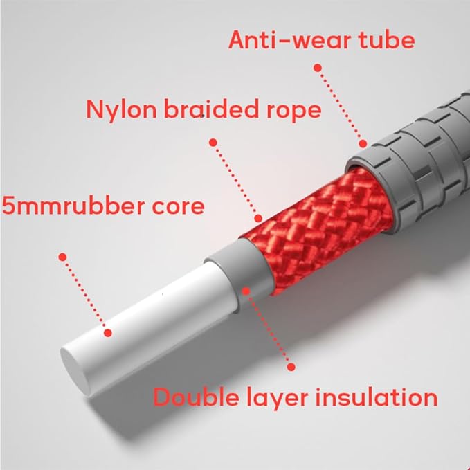 30 FT Long Jump Rope for Kids Adults,Double Dutch Jump Rope,Adjustable Skipping Ropes with High-strength Nylon Braided Rope Core,360°Rotation Not Entangled,Long Enough for 6-10 Jumpers.Red