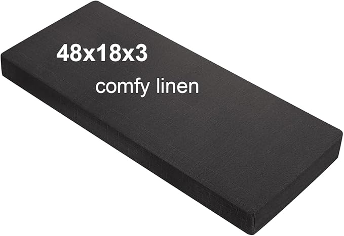 48x18x3 Linen Bench Cushion, Strengthen Breathable Indoor Seat Cushions, High-Density Bench Pad with Anti-Slip Bottom, Indoor Cushion for Bay Window Porch Furniture - Black