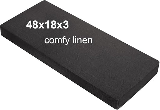 48x18x3 Linen Bench Cushion, Strengthen Breathable Indoor Seat Cushions, High-Density Bench Pad with Anti-Slip Bottom, Indoor Cushion for Bay Window Porch Furniture - Black