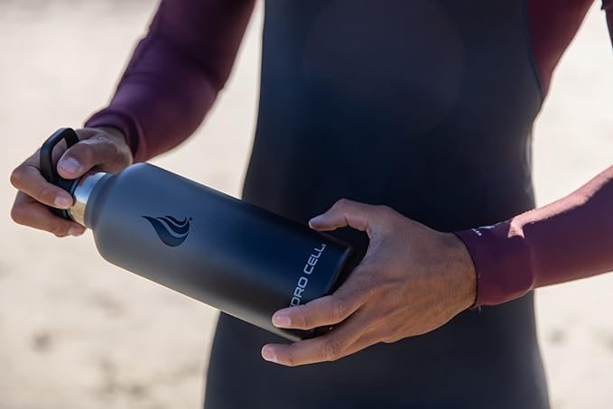 HYDRO CELL Stainless Steel Water Bottle with Straw & 2 Standard Mouth Lids (32oz 24oz 20oz 16oz) Keeps Liquids Hot or Cold w/Double Wall Vacuum Insulated Leak Proof Sport Design (Graphite/Black 32oz)