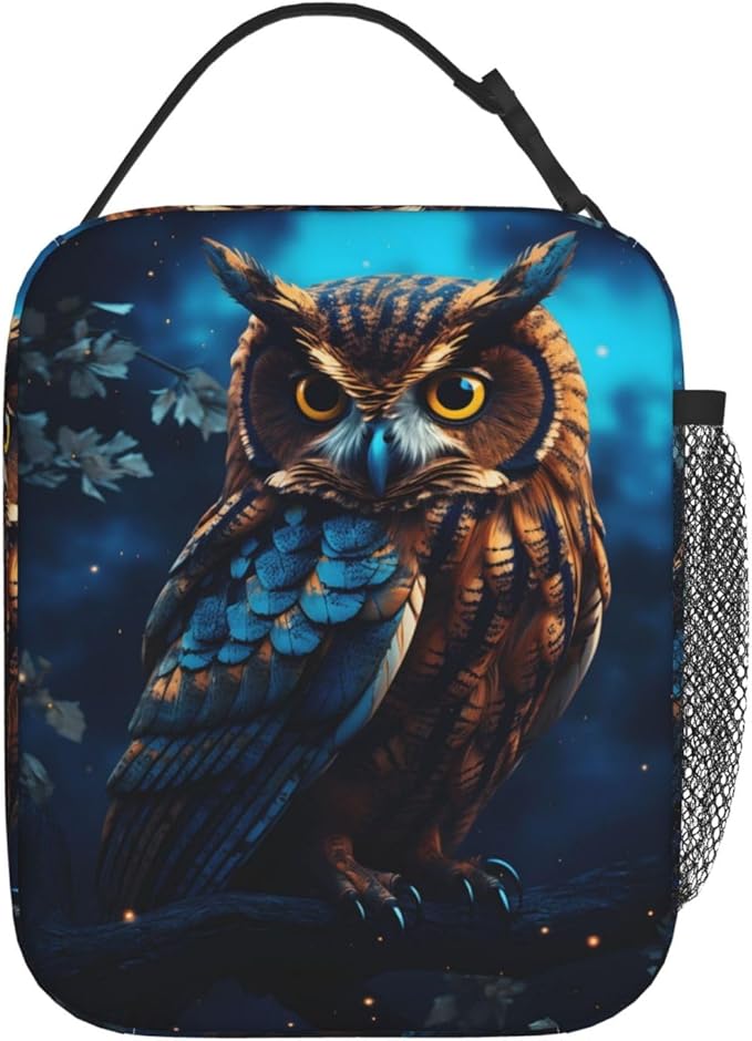 Cool Owl Lunch Box for Kids,Bird Insulated Bag for Student,Animal Reusable Thermal Insulation Cooler Tote Bags for School Work Picnic Camping Outdoor Gifts (Owl Blue)