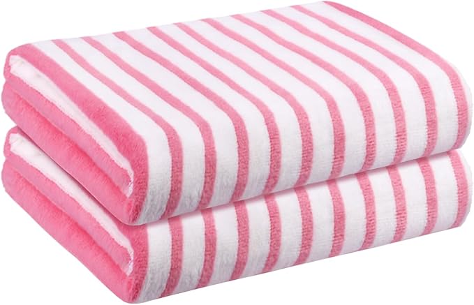 JML Microfiber Bath Towels, Quick Drying Beach Towel (2 Pack, 30" x 60") Cabana Stripe Absorbent Bath Towel Set for Adults, Travel, Summer, Sport, Swimming, Pool, Yoga, Camping, Microfiber StripePink