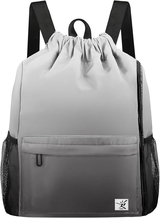 Drawstring Backpack with Mesh Pockets String Gym Bag Sackpack Sandproof Water Resistant Beach Backpack for Men Women