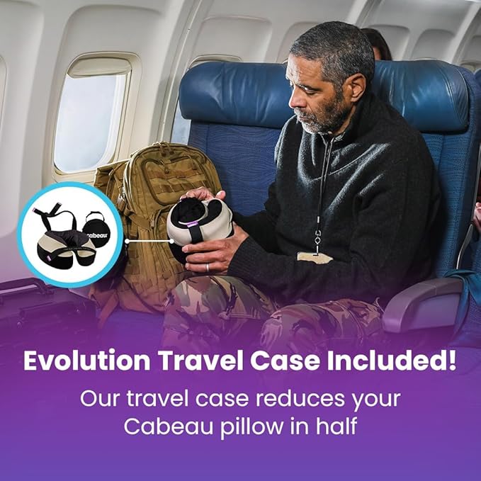 Cabeau Travel Neck Pillow for Airplanes – The Neck’s Evolution, TNE S3 – Supportive Memory Foam Design for Long Haul Flights – Attachable Seat Straps and 360° Support (Paris Lavender)