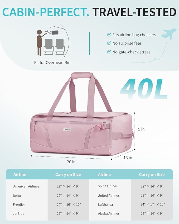 ECOHUB 40L Gym Bag for Women Men Water Resistant Sports Duffle Bag with Shoes Compartment& Wet Pocket, Travel Weekender Camping Backpack