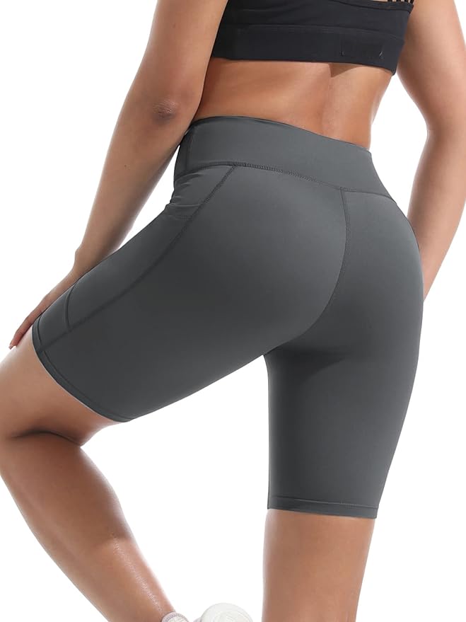 CADMUS Women's High Waist Spandex Yoga Shorts for Bike Running Two Side Pockets
